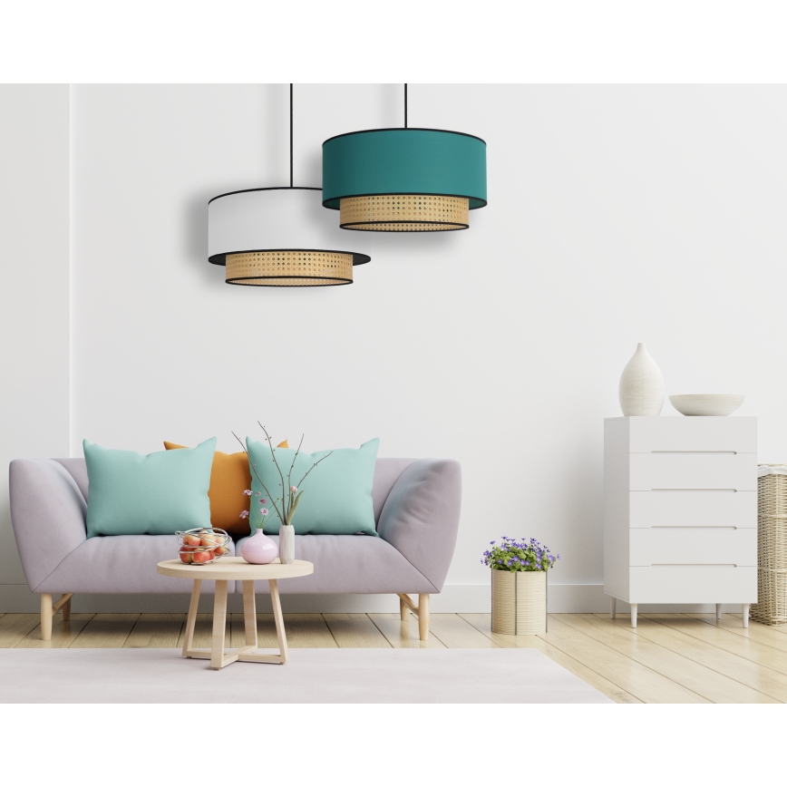 Duolla - Lámpara colgante BOHO 1xE27/15W/230V diá. 45 cm turquesa/ratán