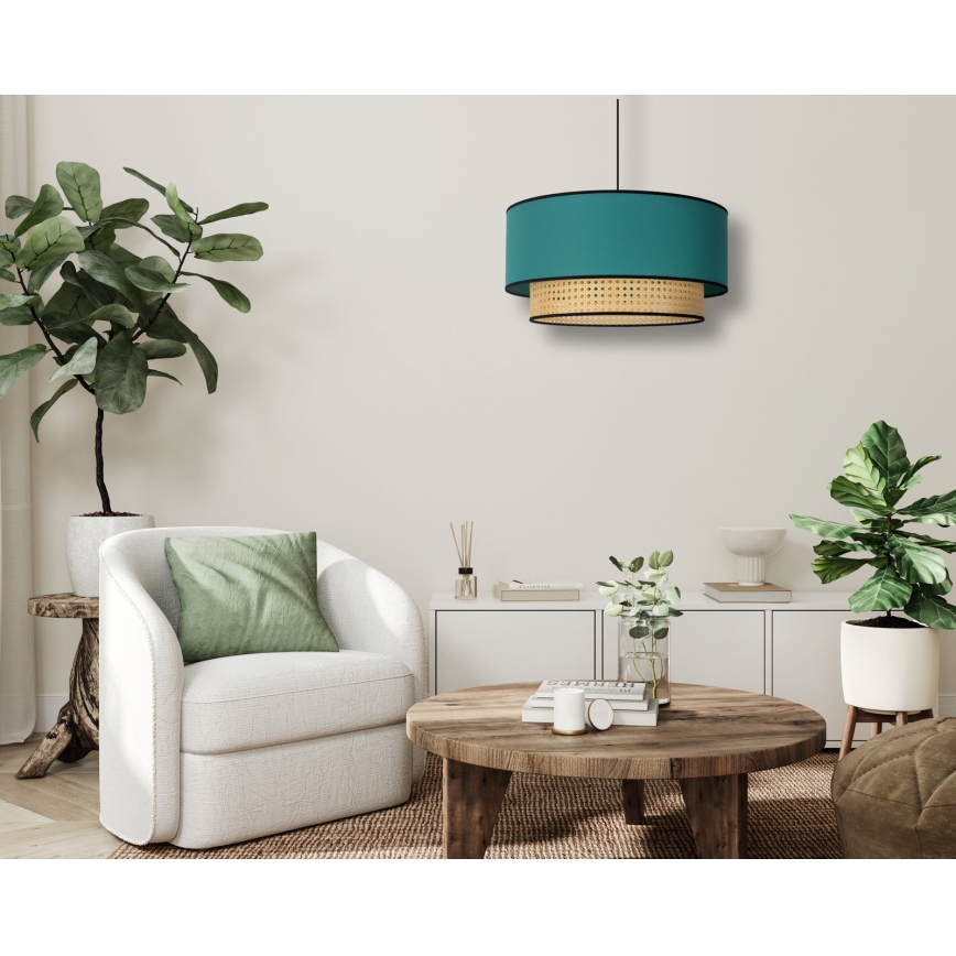 Duolla - Lámpara colgante BOHO 1xE27/15W/230V diá. 45 cm turquesa/ratán