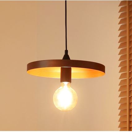 Duolla - Lámpara colgante con cable IRONLINE 1xE27/15W/230V diámetro 30 cm cobre/negro