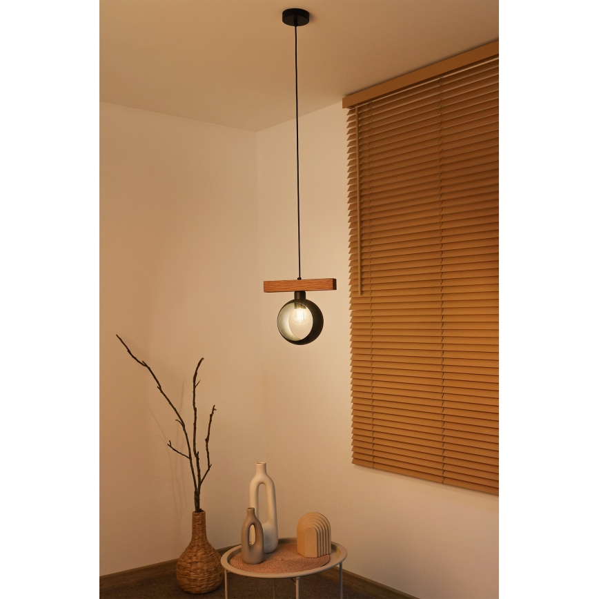 Duolla - Lámpara colgante con cable IRONLINE 1xE27/15W/230V pino-roble/negro