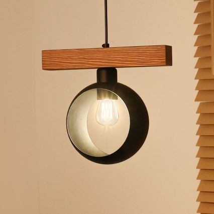 Duolla - Lámpara colgante con cable IRONLINE 1xE27/15W/230V pino-roble/negro