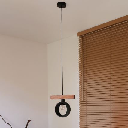 Duolla - Lámpara colgante con cable IRONLINE 1xE27/15W/230V pino-roble/negro