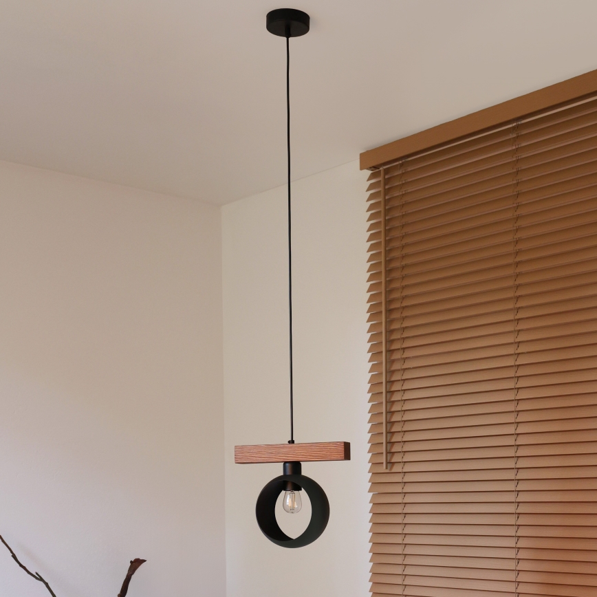 Duolla - Lámpara colgante con cable IRONLINE 1xE27/15W/230V pino-roble/negro