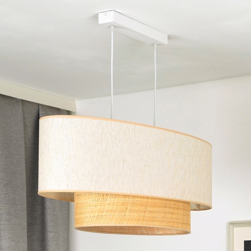 Duolla - Lámpara colgante DOUBLE OVAL NATURE 2xE27/15W/230V color crema/beige