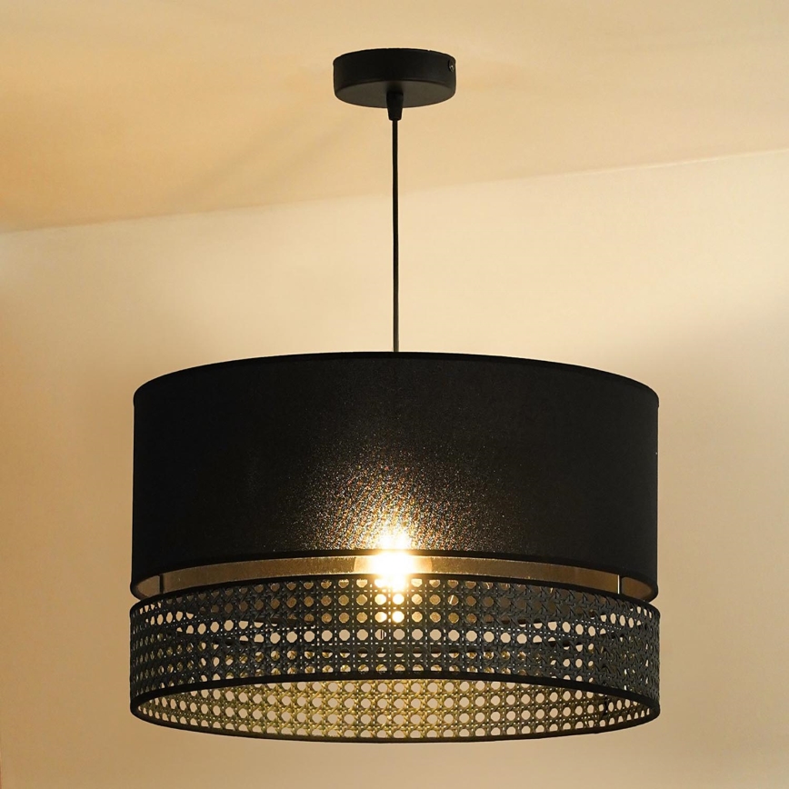 Duolla - Lámpara colgante DOUBLE RATTAN 1xE27/15W/230V diá. 40 cm negro
