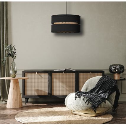 Duolla - Lámpara colgante DUO 1xE27/15W/230V diá. 40 cm negro/ratán