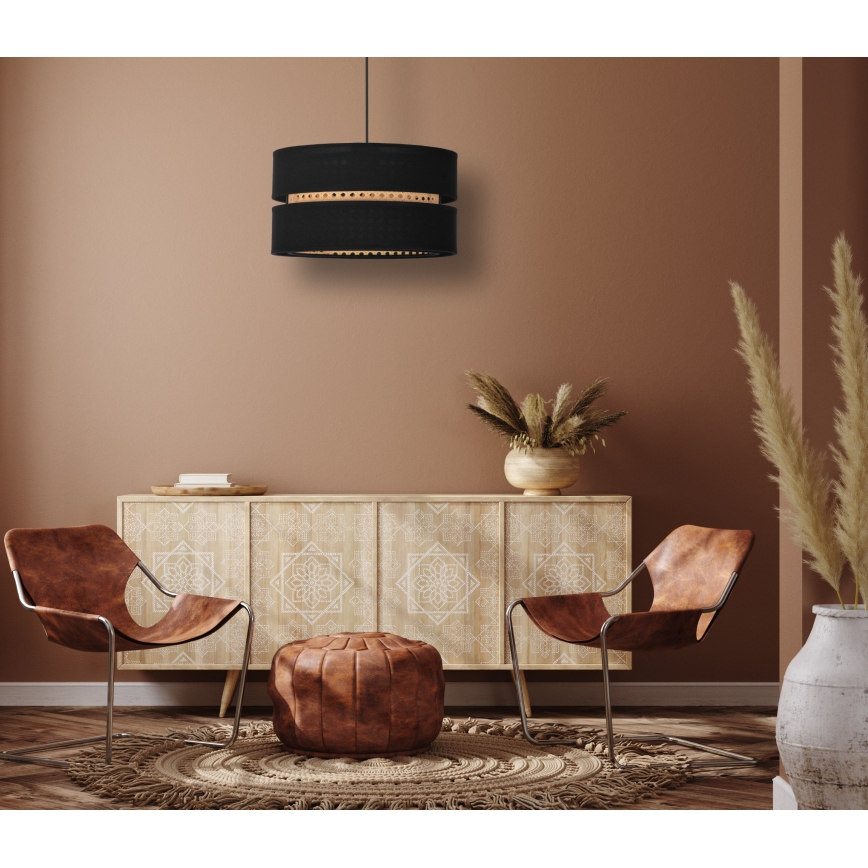Duolla - Lámpara colgante DUO 1xE27/15W/230V diá. 40 cm negro/ratán