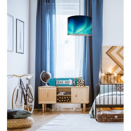 Duolla - Lámpara colgante PRINT L 1xE27/40W/230V diá. 45 cm negro/turquesa