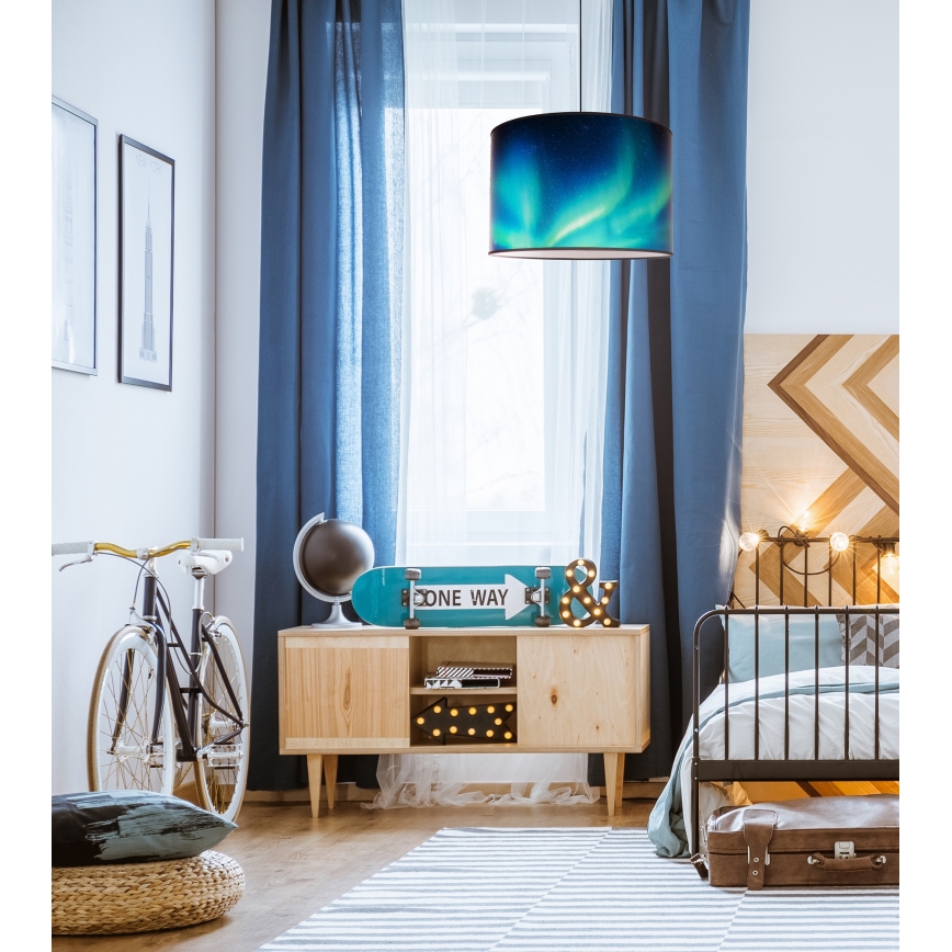 Duolla - Lámpara colgante PRINT L 1xE27/40W/230V diá. 45 cm negro/turquesa