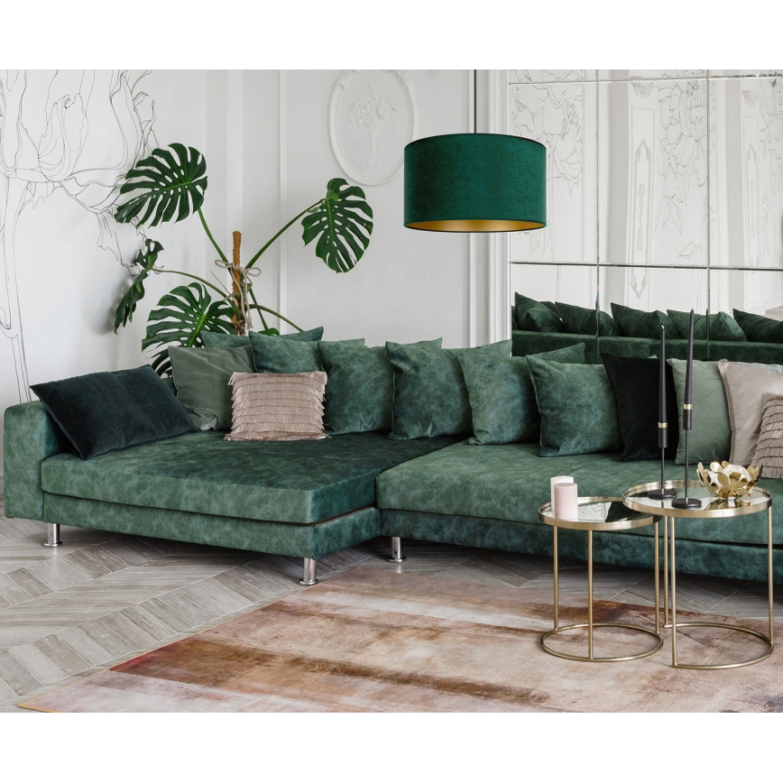 Duolla - Lámpara colgante ROLLER 1xE27/15W/230V diá. 40 cm verde oscuro/dorado
