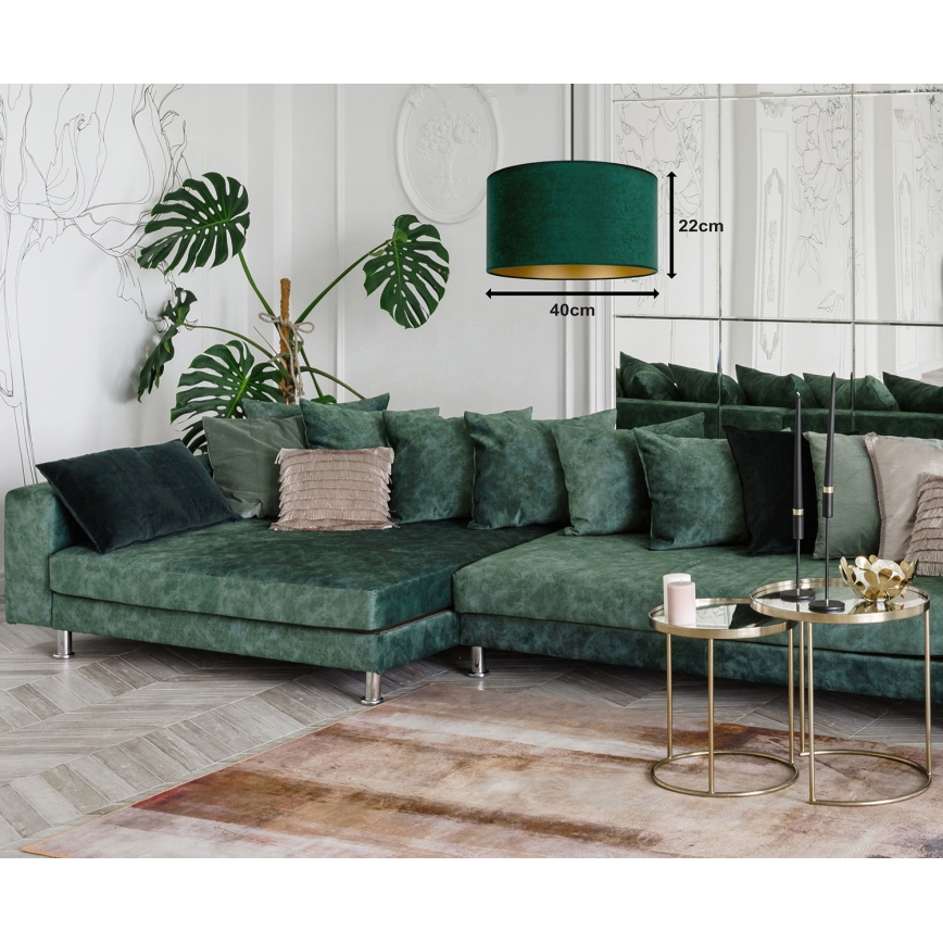 Duolla - Lámpara colgante ROLLER 1xE27/15W/230V diá. 40 cm verde oscuro/dorado