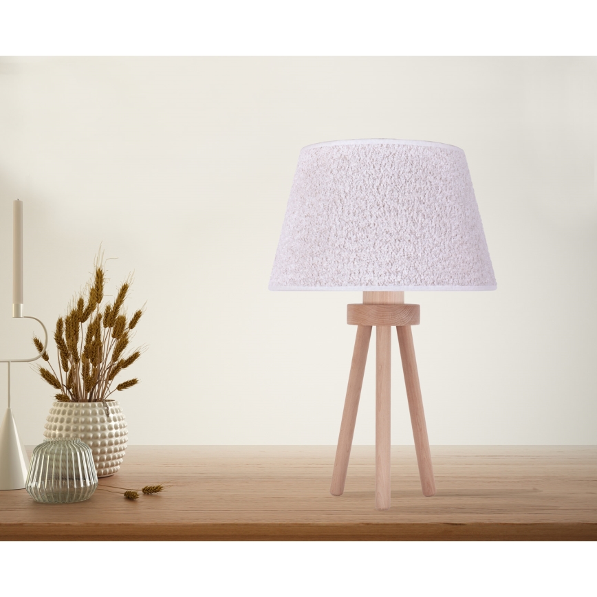 Duolla - Lámpara de mesa BOUCLE 1xE27/15W/230V diá. 28 cm blanco/madera
