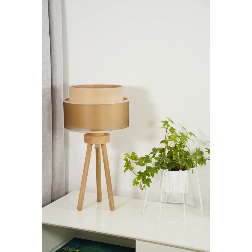 Duolla - Lámpara de mesa WOOD BOHO 1xE27/15W/230V diá. 25 cm cobre/marrón/beige