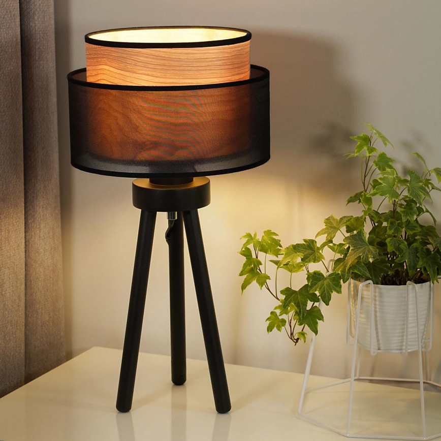 Duolla - Lámpara de mesa WOOD BOHO 1xE27/15W/230V diá. 25 cm negro/beige