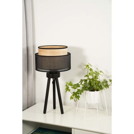 Duolla - Lámpara de mesa WOOD BOHO 1xE27/15W/230V diá. 25 cm negro/beige