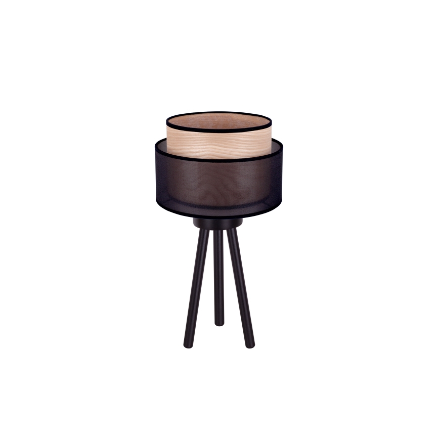 Duolla - Lámpara de mesa WOOD BOHO 1xE27/15W/230V diá. 25 cm negro/beige