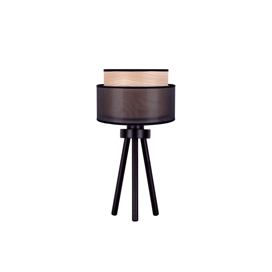 Duolla - Lámpara de mesa WOOD BOHO 1xE27/15W/230V diá. 25 cm negro/beige