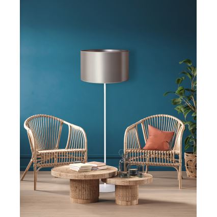 Duolla - Lámpara de pie CANNES 1xE27/15W/230V diá. 45 cm plata/blanco