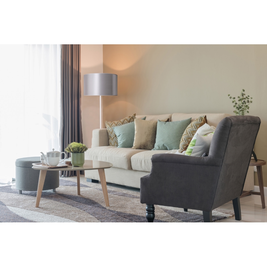 Duolla - Lámpara de pie CANNES 1xE27/15W/230V Ø 45 cm plata/blanco