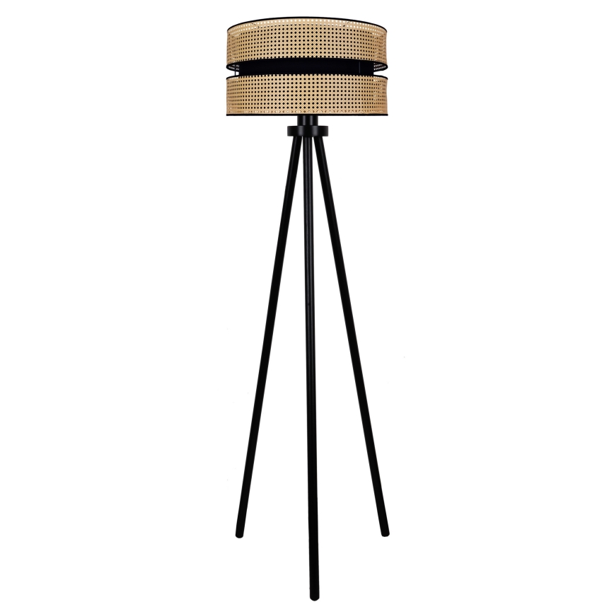 Duolla - Lámpara de pie DUO 1xE27/15W/230V diá. 40 cm ratán/negro