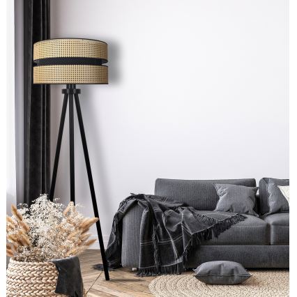Duolla - Lámpara de pie DUO 1xE27/15W/230V diá. 40 cm ratán/negro