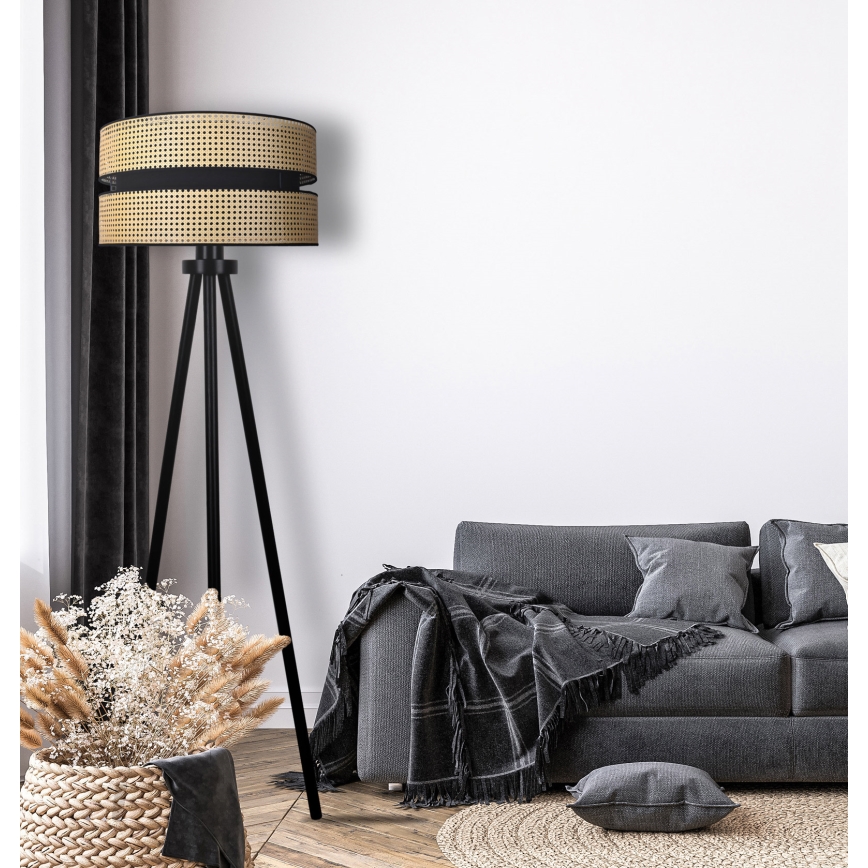 Duolla - Lámpara de pie DUO 1xE27/15W/230V diá. 40 cm ratán/negro