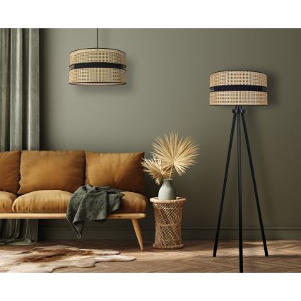 Duolla - Lámpara de pie DUO 1xE27/15W/230V diá. 40 cm ratán/negro