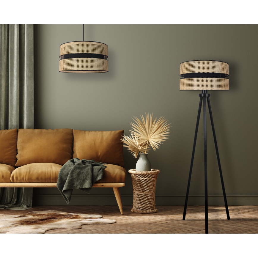 Duolla - Lámpara de pie DUO 1xE27/15W/230V diá. 40 cm ratán/negro
