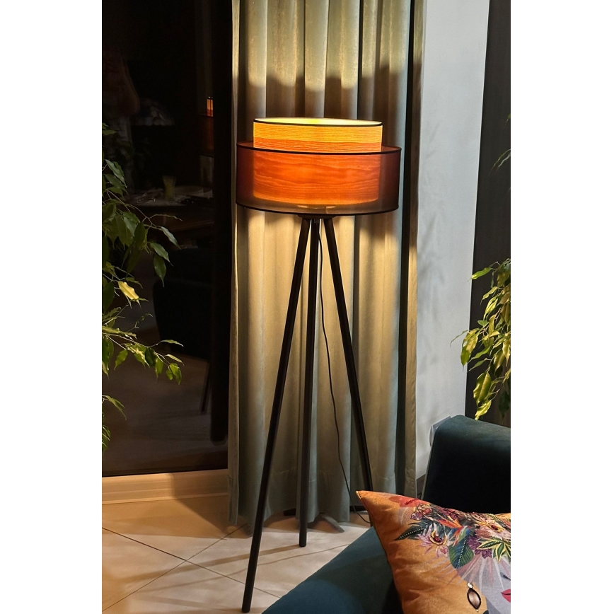 Duolla - Lámpara de pie WOOD BOHO 1xE27/15W/230V diá. 45 cm negro/beige