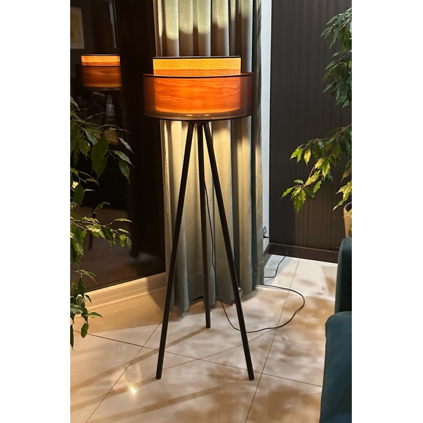 Duolla - Lámpara de pie WOOD BOHO 1xE27/15W/230V diá. 45 cm negro/beige