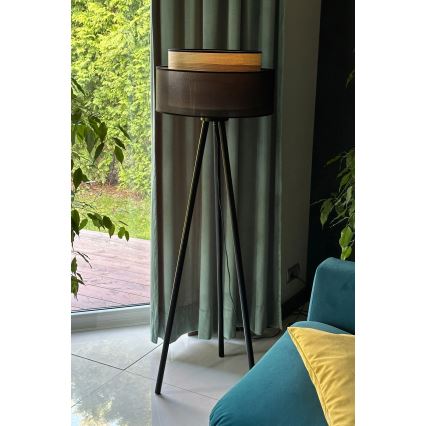 Duolla - Lámpara de pie WOOD BOHO 1xE27/15W/230V diá. 45 cm negro/beige