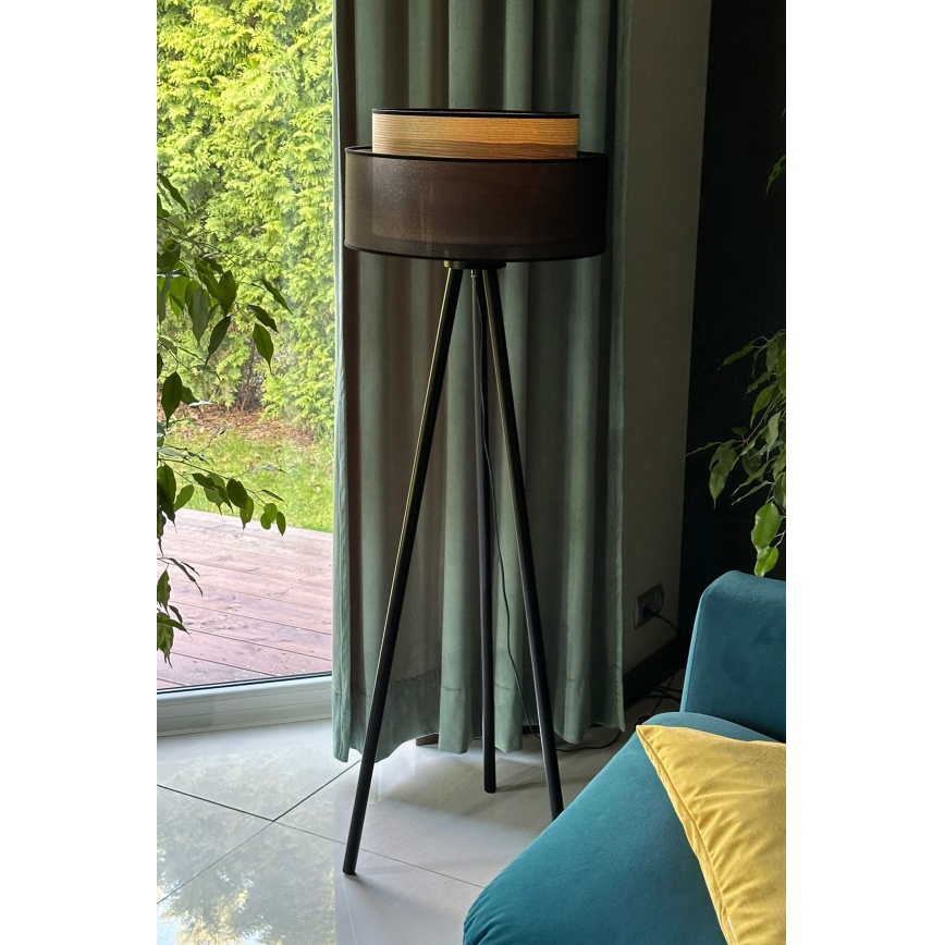 Duolla - Lámpara de pie WOOD BOHO 1xE27/15W/230V diá. 45 cm negro/beige