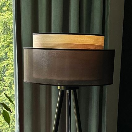 Duolla - Lámpara de pie WOOD BOHO 1xE27/15W/230V diá. 45 cm negro/beige