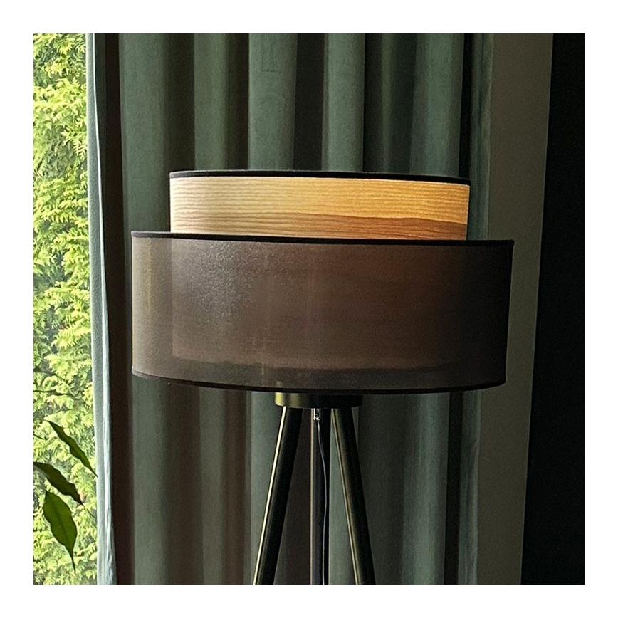 Duolla - Lámpara de pie WOOD BOHO 1xE27/15W/230V diá. 45 cm negro/beige