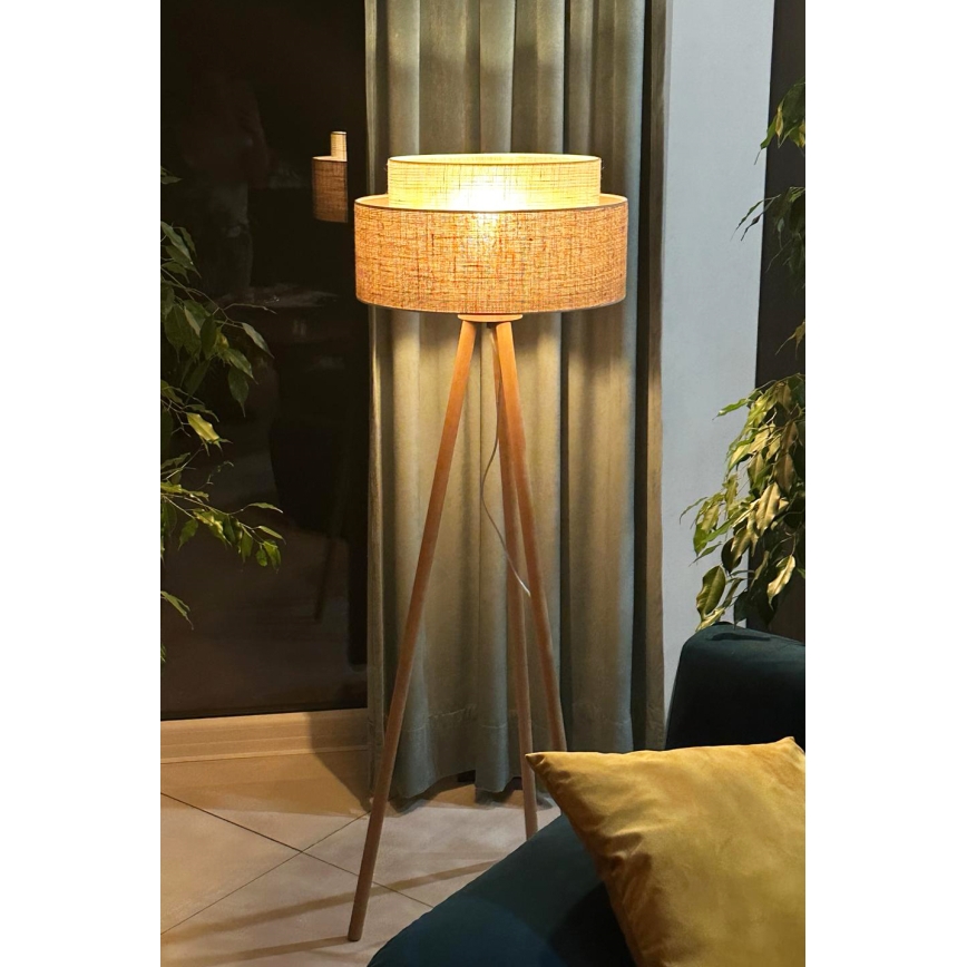 Duolla - Lámpara de pie YUTE BOHO 1xE27/15W/230V diá. 45 cm marrón/color crema