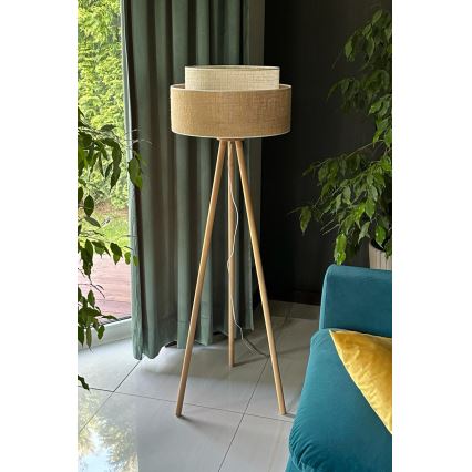 Duolla - Lámpara de pie YUTE BOHO 1xE27/15W/230V diá. 45 cm marrón/color crema