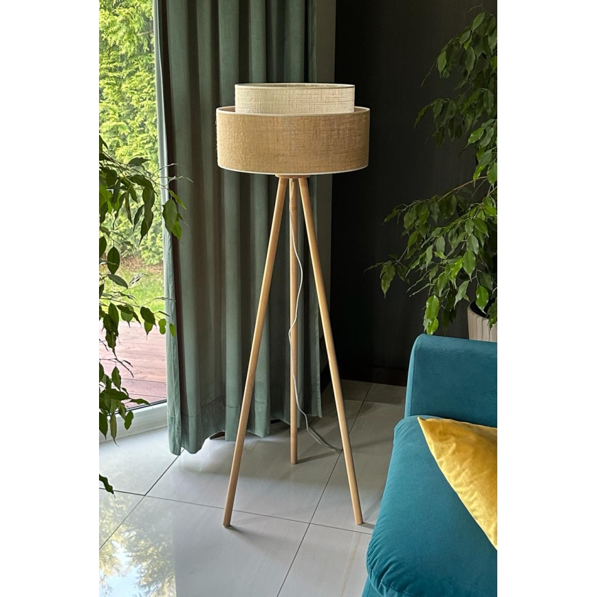 Duolla - Lámpara de pie YUTE BOHO 1xE27/15W/230V diá. 45 cm marrón/color crema