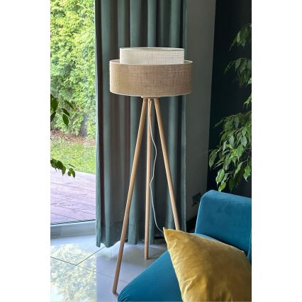 Duolla - Lámpara de pie YUTE BOHO 1xE27/15W/230V diá. 45 cm marrón/color crema