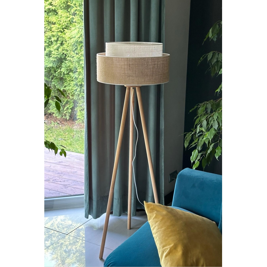 Duolla - Lámpara de pie YUTE BOHO 1xE27/15W/230V diá. 45 cm marrón/color crema