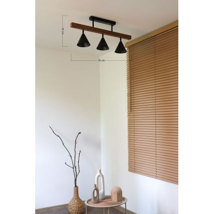 Duolla - Lámpara de techo de superficie IRONLINE 3xG9/3W/230V pino roble/negro