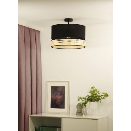 Duolla - Lámpara de techo DOUBLE RATTAN 1xE27/15W/230V diá. 40 cm negro/beige