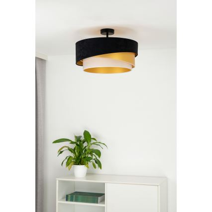 Duolla - Lámpara de techo KOBO 1xE27/15W/230V diá. 45 cm negro/dorado/color crema