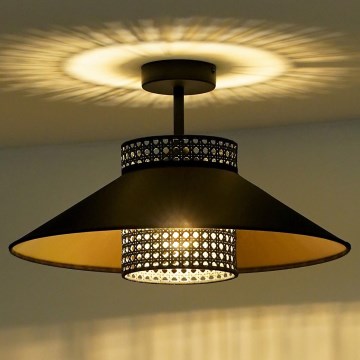 Duolla - Lámpara de techo RIO RATTAN 1xE27/15W/230V diá. 45 cm negro/dorado