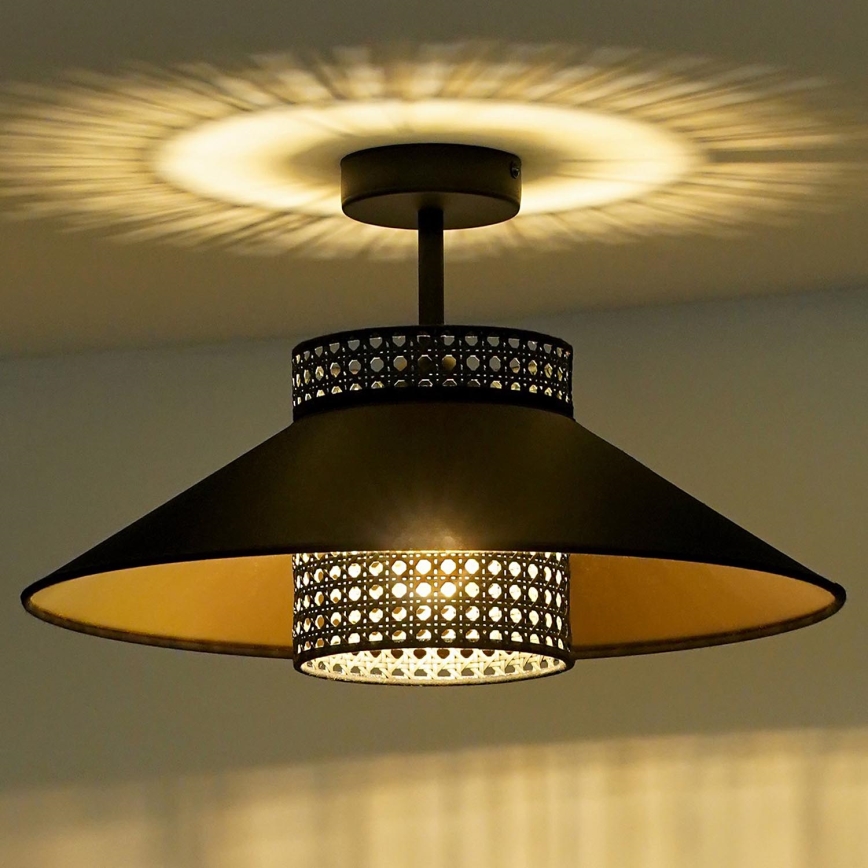 Duolla - Lámpara de techo RIO RATTAN 1xE27/15W/230V diá. 45 cm negro/dorado