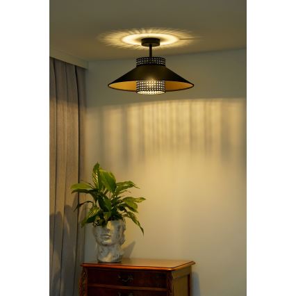 Duolla - Lámpara de techo RIO RATTAN 1xE27/15W/230V diá. 45 cm negro/dorado
