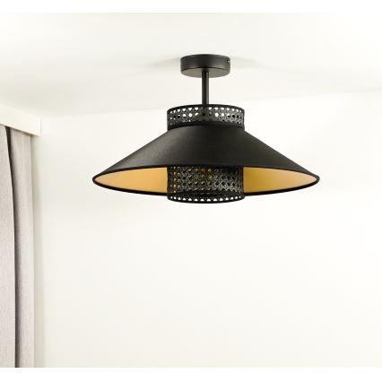Duolla - Lámpara de techo RIO RATTAN 1xE27/15W/230V diá. 45 cm negro/dorado
