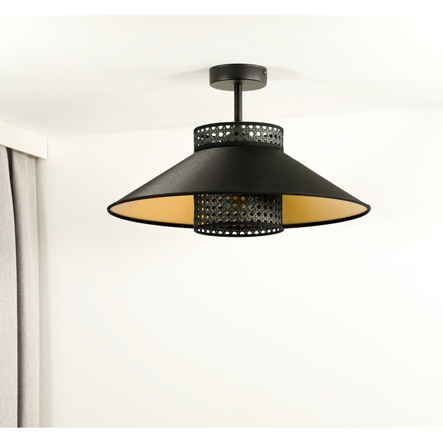 Duolla - Lámpara de techo RIO RATTAN 1xE27/15W/230V diá. 45 cm negro/dorado