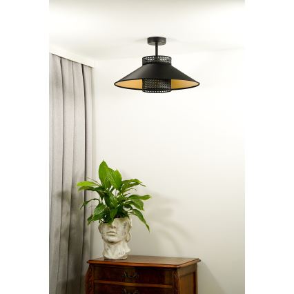 Duolla - Lámpara de techo RIO RATTAN 1xE27/15W/230V diá. 45 cm negro/dorado