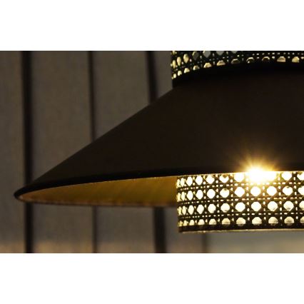 Duolla - Lámpara de techo RIO RATTAN 1xE27/15W/230V diá. 45 cm negro/dorado