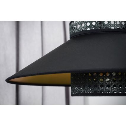 Duolla - Lámpara de techo RIO RATTAN 1xE27/15W/230V diá. 45 cm negro/dorado